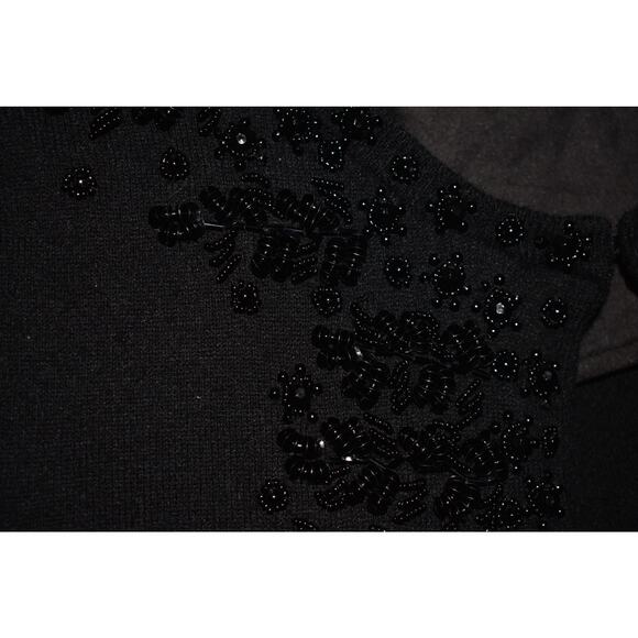 TALBOTS $129 Wool Blend Intricated Beaded 3/4 Sleeve Cardigan Black PS - Picture 3 of 4